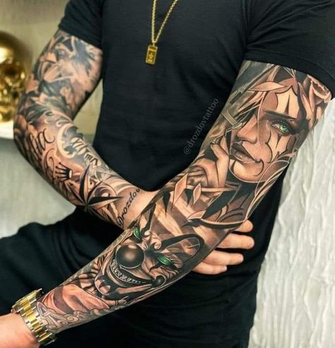 Voll Arm-tattoos, Full Hand Tattoo, Clown Tattoo, Men Tattoos Arm Sleeve, Forarm Tattoos, Cool Arm Tattoos, Forearm Sleeve Tattoos, Cool Forearm Tattoos, Full Sleeve Tattoos