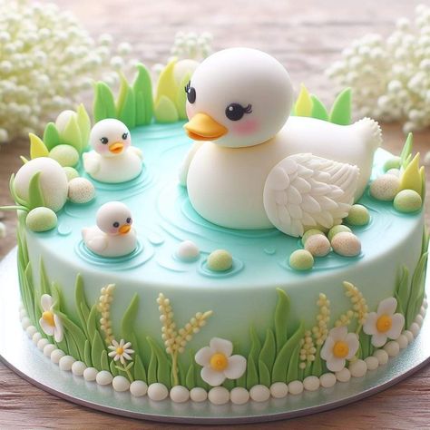 Cat Cakes, Cake Designs For Kids, Novelty Cake, Duck Cake, Candy Birthday Cakes, Ocean Cakes, Bird Cake, Fondant Cake Designs, Easter Desserts