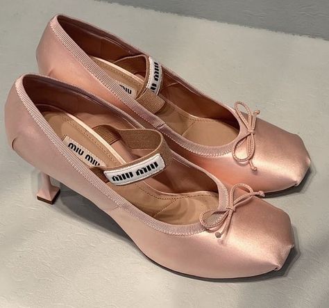 Miu Miu Pink Shoes, Miu Miu Ballet Heels, Miumiu Ballerinas, Balletcore Accessories, Miu Miu Ballerina, Miumiu Shoes, Miu Miu Heels, Ballet Heels, Ballerina Heels