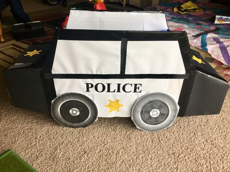 Police Car costume Police Car Costume, Kids Police Car, Car Costume, Car Diy, Duck Tape, Paper Sheet, Police Car, Diy Cardboard, Diy Valentines Gifts