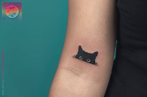 Cat Neck Tattoos Women, Black Cat Arm Tattoo, Minimal Black Cat Tattoo, Small Cat Face Tattoo, Black Cat Finger Tattoo, Cat Person Tattoo, Cartoon Black Cat Tattoo, Black Cat Small Tattoo, Black Cat Wrist Tattoo