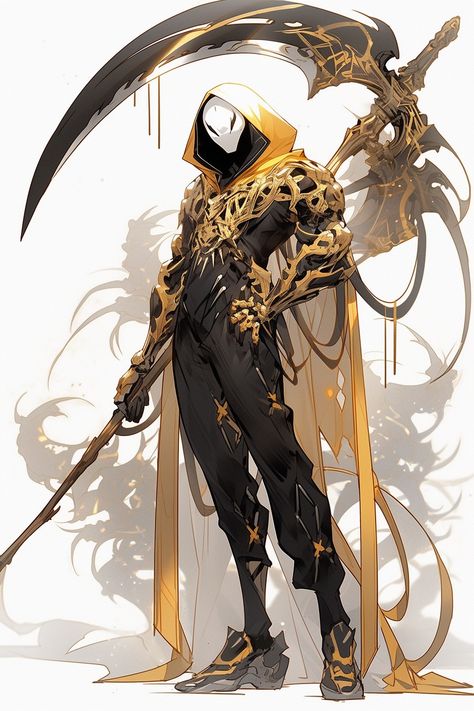 Midas Character Design, Character With A Scythe, Character Art Scythe, Anime Character With Scythe, Anime Scythe User, Oc With Scythe, Purple Dnd Character, Scythe Fantasy Art, Scythe Poses Drawing Reference Male