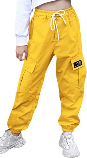 Amazon.com: SANGTREE Girl Pants, Jogger Multi-Pocket Elastic Waist Pull On Cargo Pants with Drawstrings, Yellow, 11-12 Years = Tag 160: Clothing, Shoes & Jewelry Yellow Cargo Pants, Girls Cargo Pants, Girls Ripped Jeans, Gentleman Outfit, Womens Pleated Skirt, Camouflage Cargo Pants, Pants Jogger, Autumn School Outfit, High School Outfit