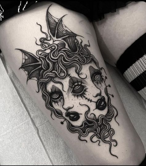 Gothic Shoulder Tattoos For Women, Vintage Gothic Tattoo, Spooky Elbow Tattoo, Bat Elbow Tattoo, Cute Coffin Tattoo, Necromancy Tattoo, Halloween Hand Tattoo, Spooky Thigh Tattoo, Goth Shoulder Tattoo