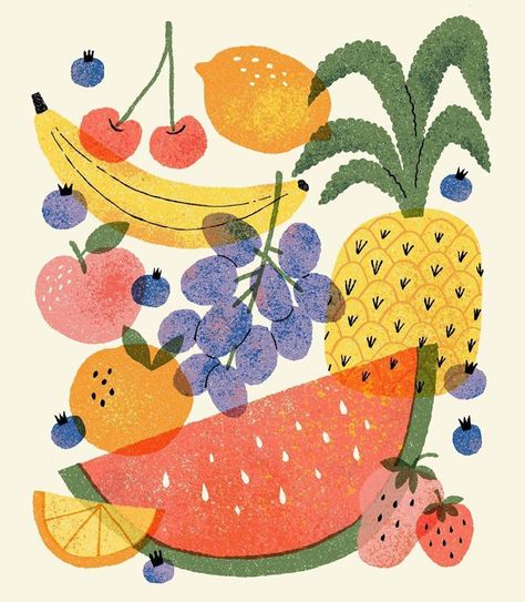 They Draw & Cook on Instagram: “Illustration by @mariya.pilipenko ✨Great textures on these summer fruits! #awesomeillustrator #summerfruits #fruit #foodillustration” Cooking Pattern Illustration, Graphic Fruit Illustration, Textured Vector Illustration, Fruit Illustration Cute, Summer Fruits Illustration, Cute Fruit Print, Fruit And Veg Illustration, Fruit And Veggie Illustration, Illustration With Texture