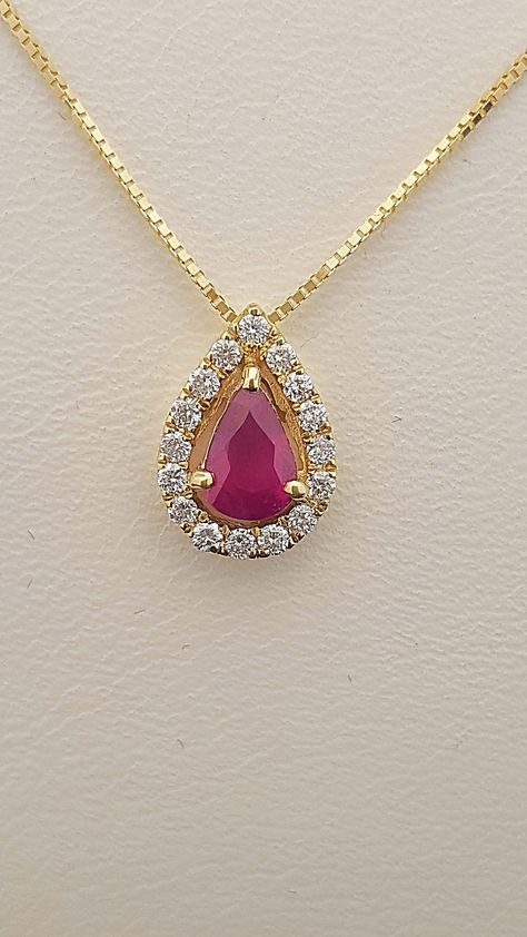 Teardrop Diamond Necklace, Red Gemstone Necklace, Ruby And Diamond Necklace, Gold Jewelry Simple Necklace, Floating Necklace, Diamond Necklace Designs, Ruby Pendant, Halo Pendant, Ruby Necklace