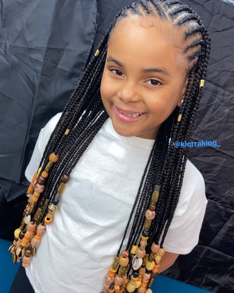 Kidsbraids Hairstyles With Beads, Box Braids For Girls Kids, Box Braid Hairstyles For Kids, Braid Hair Styles For Kids, Kid Braid Styles Natural Hair Easy, Braids Girls Kids, Kid Feed In Braid Styles, Braided Kids Hairstyles, Girls Braids With Beads