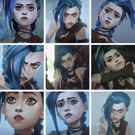 Jinx Arcane Character Design, Arcane Facial Expressions, Arcane Concept Art Character Design, Jinx Side View, Jinx Expressions, Jinx Poses, Arcane Expressions, Jinx Face, Arcane Faces