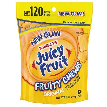 Wrigley's Juicy Fruit Sugar-Free Original Flavor Fruity Chews Gum, 120 Pieces Chewing Gum Benefits, Juicy Fruit Gum, Chewing Gum Brands, Gum Flavors, Bubble Gum Flavor, Taffy Candy, Fruit Chews, Irish Breakfast, Movie Snacks