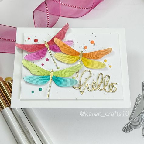 Today I am sharing a card I made from the new #sssbebold release from @simonsaysstamp . I used the Whirl Dragonfly from the new release!… | Instagram Dragonfly Diy, Dragonfly Cards, Dragonfly Dreams, Nature Card, Rainbow Card, Hello Cards, Birthday Cards Diy, Butterfly Cards, Simon Says Stamp