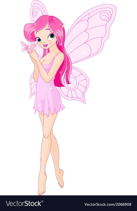 Pink Fairies, Pink Fairy, Pink Fairy Drawing, Fairy With Pink Hair, Fairy Wings Pink, Fairies With Butterfly Wings, Fairy Riding Butterfly, Mermaid Vector, Elegant Cake Design