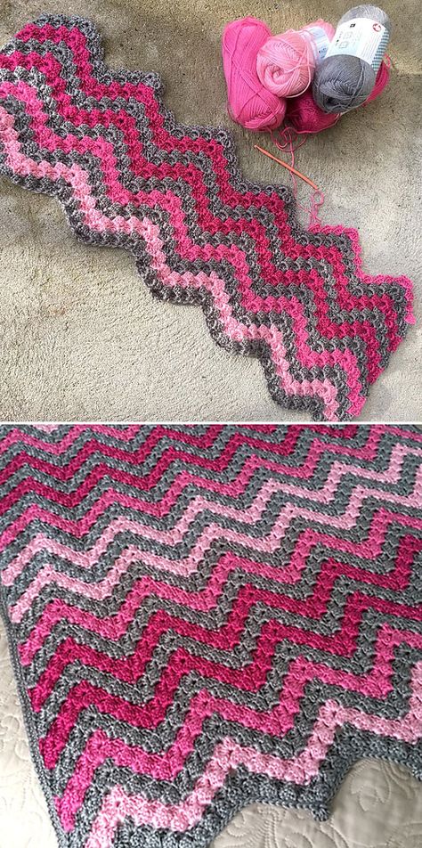 Vintage Rippling Blocks - Free Pattern Crocheted Rugs, Chevron Crochet Blanket Pattern, Chevron Crochet Patterns, Crochet Blanket Chevron, Chevron Baby Blankets, Chevron Crochet, شال كروشيه, Crochet For Beginners Blanket, Vintage Blanket