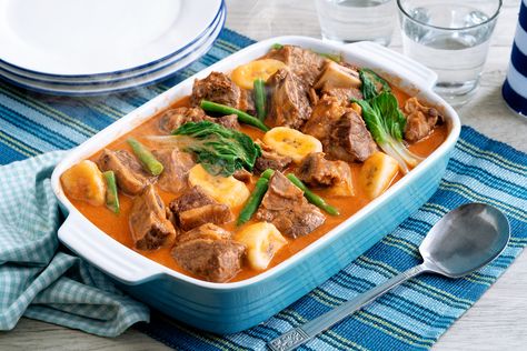 Creamy Beef Puchero | Recipes | Create with Cream Pochero Recipe Beef, Beef Pochero, Beef Caldereta, Philippine Cuisine, Bulgogi Recipe, Creamy Mushroom Sauce, Green Beans And Tomatoes, How To Cook Beef, Spanish Dishes