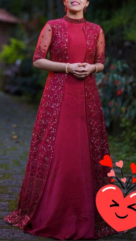 Net Salwar Suits Style, Long Gown Designs Gorgeous Dress, Sadi Gown Design, Net Hands For Long Frocks, Full Frock Designs For Women Party Wear, Jacket Kurti Designs Latest, Long Gown Dress Party Wear Net, Designer Anarkali Dresses Receptions, Fishcut Dresses