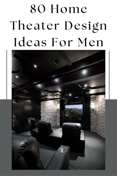 Theatre Rooms Home, Accent Wall Theater Room, Luxury Home Theater Room Design, Black Media Room Ideas, Home Theater Dimensions, Basement Theatre Ideas, Dark Home Theatre Room, Black Movie Room Ideas, Modern Movie Theater Room