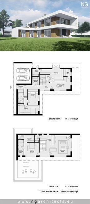 Modern villa in Tallin designed by NG architects www.ngarchitects.eu Small Villa, Modern Minimalist House, Villa Design Architecture, Modern Floor Plans, Two Story House Plans, Two Story House, Modern Villa Design, Modern Style House Plans, House Construction Plan