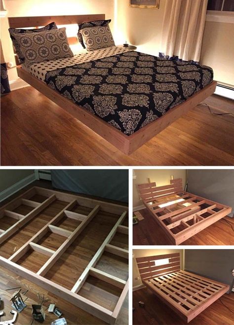 Cool Bed Frames, Floating Bed Diy, Posh Pennies, Diy Bed Frame Easy, Diy Pallet Bed, Floating Bed Frame, Diy Platform Bed, Bed Frame Design, Floating Bed