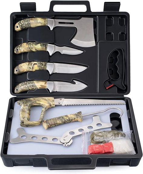 GVDV Hunting Knife Set - Deer Hunting Gear and Accessories, Field Dressing Kit Portable Butcher Game Processor Set, Hunting Gifts for Men (14 Pieces) (Paid ad) Butcher Knife Set, Hunting Gifts For Men, Damascus Pocket Knife, Deer Hunting Gear, Skinning Knife, Butcher Knife, Outdoor Knife, Hunting Gifts, Hunting Gear