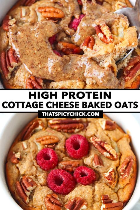 Soft High Protein Foods, High Protein Baked Oatmeal, Hi Protein Breakfast, Cottage Cheese Baked, Baked Protein Oats, Protein Baked Oatmeal, Cottage Cheese Recipes Breakfast, High Fiber Recipes, Protein Baked Oats