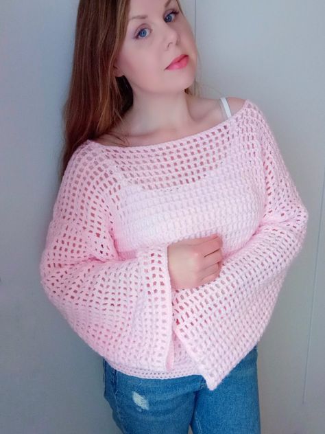 Crochet Mesh Sweater Free Pattern Mesh Sweater Pattern, Crochet Summer Sweater Pattern, Crochet Easy Sweater, Crochet Summer Sweater, Crochet Mesh Sweater, Sweater Pattern Crochet, Sweater Free Pattern, Crochet A Sweater, Mesh Sweater