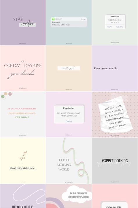 This Pastel Instagram Pack is the perfect template for small businesses looking for a minimalistic and colourful approach to their social media branding. This template is also useful for bloggers, small business owners, influencers or anyone looking to upgrade their Instagram aesthetic. It includes aesthetic iphone reminders and pastel colours. Pastel Instagram Template, Instagram Blogger Aesthetic, Guide Aesthetic, Iphone Reminders, Quotes Social Media, Instagram Design Layout, Instagram Branding Design, Instagram Feed Planner, Small Business Instagram