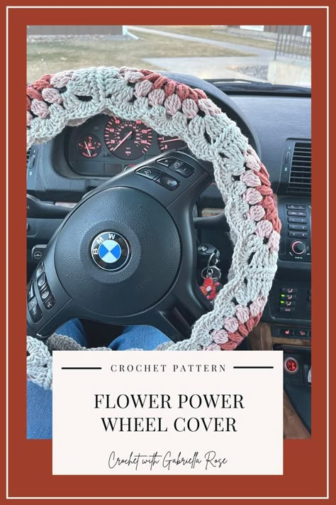 Crochet Steering Wheel Cover Pattern, Steering Wheel Cover Pattern, Flower Power Crochet, Steering Wheel Cover Diy, Crochet Steering Wheel, Crochet Car, Flower Crochet, Driving Gloves, Quick Crochet