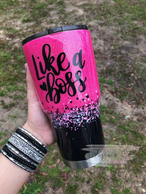 Pink And Black Tumbler Ideas, Hot Pink Tumbler Ideas, Pink Tumbler Ideas, Bff Ideas, Pink Glitter Tumbler, Cup Inspiration, Tumbler Quotes, Glitter Fairy, Tumbler Inspiration