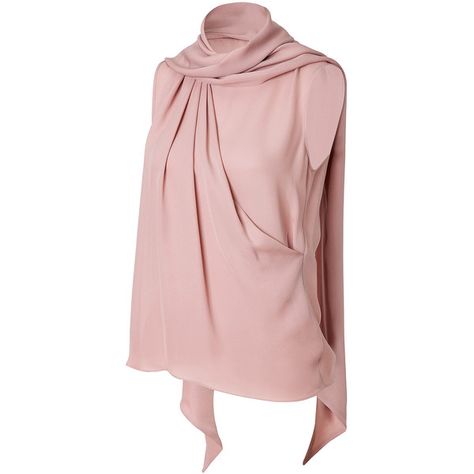 EMILIO PUCCI Silk Scarf Neck Top (€475) ❤ liked on Polyvore featuring tops, blouses, silk blouses, wrap blouse, pink top, loose tops and loose fit tops Scarf Neck Blouse, Silk Scarf Neck, Silk Wrap Top, Stand Collar Blouse, Silk Blouses, Loose Fit Blouse, Scarf Neck, Dress Design Sketches, Loose Fitting Tops