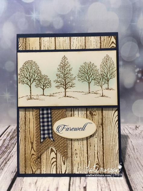 Masculine Farewell card using Stampin Up Lovely as a Tree, & Hardwood stamp with sponging by Kate Morgan, Independent Demonstrator, Australia #stampinup Cards Sympathy, Lovely As A Tree, Man Cards, Man Card, Farewell Cards, Farmers Almanac, Tree Stamp, Masculine Birthday Cards, Retirement Cards