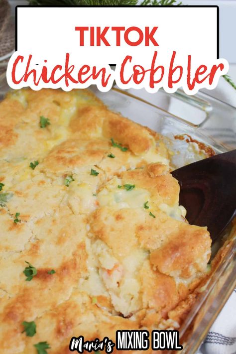 Chicken Pie With Biscuits On Top, South Your Mouth Recipes Chicken, Chicken Recipes With Cooked Chicken, Bundt Pan Chicken Recipe, Chicken Cobbler Barefoot Neighbor, Tik Tok Chicken Pot Pie, Tick Tock Chicken Cobbler, Til Tok Dinner Recipes, Bisquick Chicken Casserole