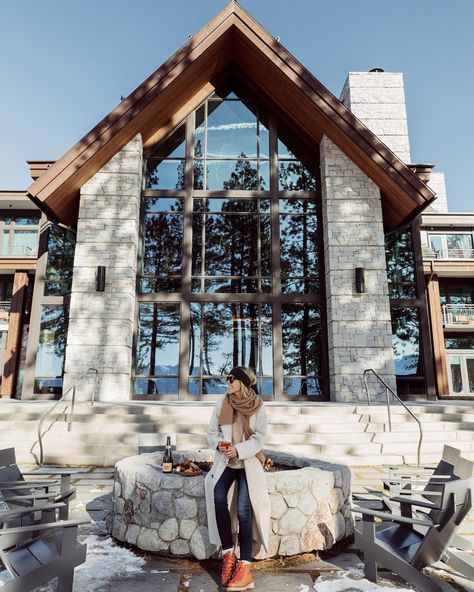 Two Days in Tahoe | Damsel In Dior Lake Home Plans Walkout Basement, Ski Home Exterior, Modern Ski House, Mountain Resort Architecture, Modern Ski Home, Modern Ski Chalet, Yellowstone Club, Ski Home, Edgewood Tahoe