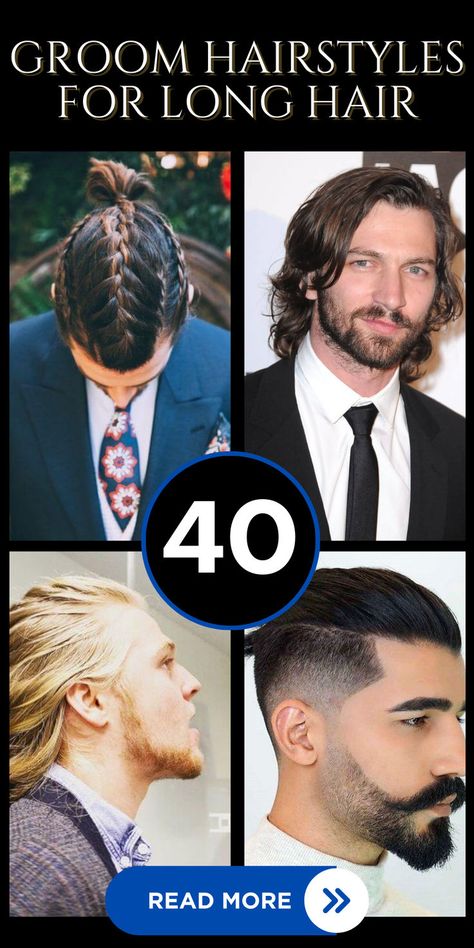 Find 40 of the best long hairstyles for grooms! These looks are perfect for creating a stylish and elegant appearance for your wedding day. #LongHairMen #GroomHairstyles #WeddingStyle Male Long Hair Wedding Styles, Grooms Long Hair Styles, Groom Long Hairstyle Men Wedding, Men’s Long Hairstyles Wedding, Men’s Long Hair Wedding, Long Hair Groom, Groom Hair Styles, Hairstyles For Long Hair, Long Hairstyles