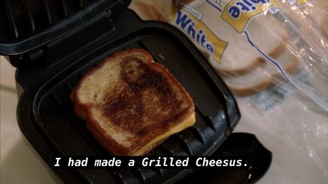 (1) Twitter Jesus Bread, Grilled Cheesus, Finn Glee, Old Kids Shows, Glee Funny, Out Of Context, Griddle Pan, Grill Pan, Glee