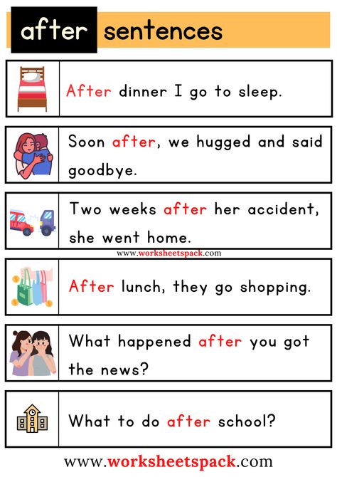 AFTER Sight Word Sentences Worksheet PDF. Sentence Making, Reading Fluency Activities, Word Phrases, English Worksheets For Kindergarten, Sight Word Sentences, Free Printable Math Worksheets, Fluency Activities, Teacher Cartoon, Teaching Resources Primary