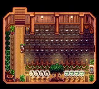 Cellar Design Stardew Valley, Cellar Layout Stardew, Sdv Cellar, Stardew House Interior Ideas, Stardew Cellar Design, Stardew Hilltop Farm Layout, Stardew Valley Cellar Design, Cellar Stardew Valley, Stardew Cellar Layout