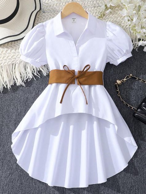 Cute Clothes For Ten Year Olds, Shein Kids, Fashion Top Outfits, Cute Dress Outfits, Kids Fashion Dress, Plain Shirt, Girls Blouse, Modieuze Outfits