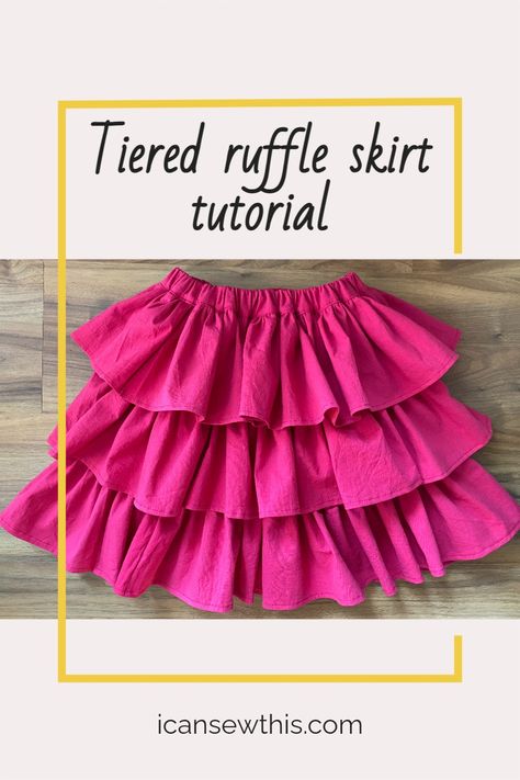 Learn to sew a cute 3 tiered ruffle skirt with this easy tutorial. You can adapt the pattern to make the skirt in any size you want – baby, toddler, child, teen, or adult. This tiered ruffle skirt with elastic waistband is so easy to make and looks stunning from every angle! How To Sew Tiered Skirt, 3 Tier Skirt Pattern, How To Saw A Skirt, Diy Layered Skirt, Toddler Skirt Pattern Free, Layer Skirt Pattern, Layered Ruffle Skirt Pattern, Tier Skirt Pattern, Baby Skirt Pattern