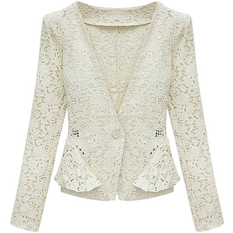 Choies Beige Silm Lace Blazer (88 VEF) ❤ liked on Polyvore featuring outerwear, jackets, blazers, beige, lace jacket, lace blazer, beige blazer, beige jacket and white jacket Blazer E Short, Lace Coat, Slim Blazer, White Long Sleeves, Elegant Blazers, Lace Blazer, Lace Peplum, Lace Jacket, Long Sleeves Coats