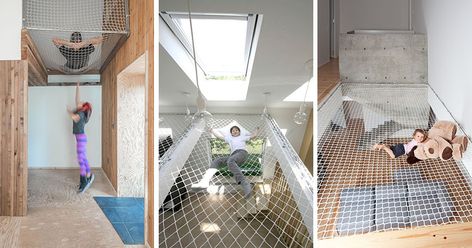 These 10 Homes And Offices Have Suspended Nets To Hang Out In | CONTEMPORIST New Modern House, Houses In France, Modern Extension, Attic Spaces, Bedroom Space, Passive House, Timber House, Secret Rooms, Baby Diy