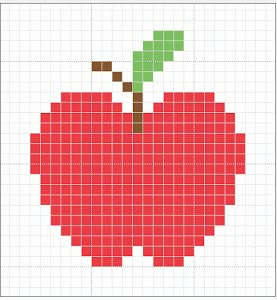 Apple Pixel Art, Fruit Cross Stitch, Needlepoint Embroidery, Crochet Apple, Cross Stitch Fruit, Tiny Cross Stitch, Pixel Crochet, Tapestry Crochet Patterns, Pola Kristik