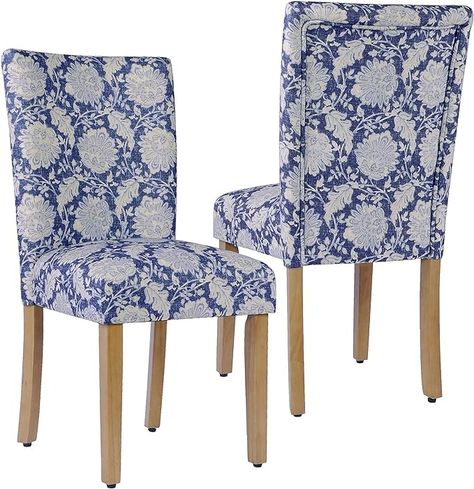 Amazon.com - HomePop Classic Parsons Dining Chairs, Pack of 2, Blue Floral Print - Chairs Classic Chair Design, Parsons Dining Chairs, Parsons Chair, Living Ro, Parsons Chairs, Living And Dining Room, Blue Floral Print, Furniture Dining Chairs, Grey Chair