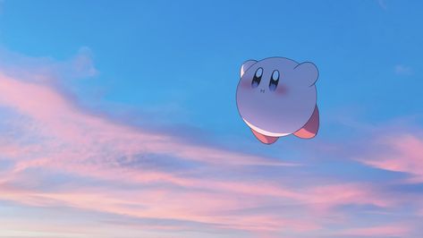 Kirby Wallpaper Pc, Kirby Wallpaper Desktop, Cute Wallpapers Laptop, Headers Ideas, Kirby Wallpaper, Floating In The Sky, Computer Wallpaper Hd, 2k Wallpaper, Kirby Character