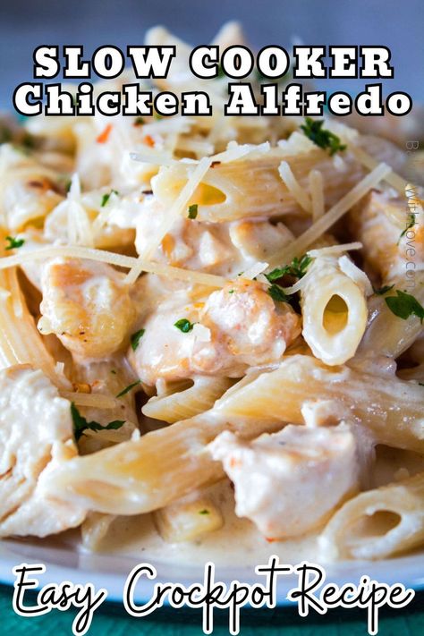 Slow Cooker Chicken Alfredo Slow Cooker Chicken Alfredo, Crockpot Chicken Alfredo, Chicken Alfredo Recipe, Dinner Crockpot, Chicken Boneless Breast Recipes, Pasta Recipes Alfredo, Easy Slow Cooker Chicken, Chicken Alfredo Recipes, Chicken Alfredo Pasta