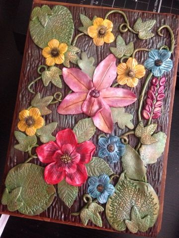 Luna Blue Creations: Polymer Clay Covered Journal Polymer Clay Journal Covers, Polymer Journal, Polymer Clay Journal, Ideas Portadas, 3d Relief Art, Pearl Ex, Slab Ceramics, Cold Porcelain Flowers, Relief Art