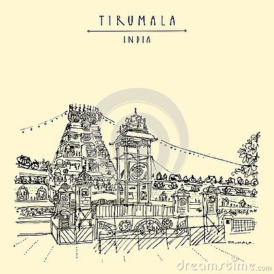 Venkateswara Temple, Postcard Illustration, Travel Sketches, Andhra Pradesh, Vector Hand, South India, Instagram Icons, India Travel, Google Images