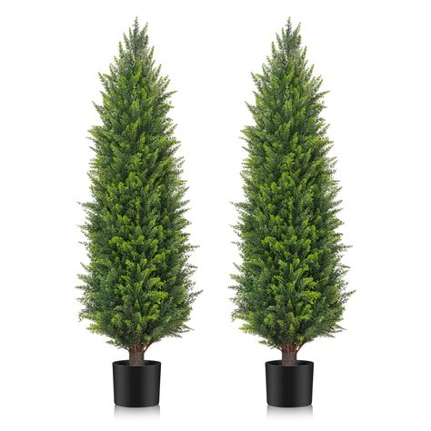 PRICES MAY VARY. Experience Realistic Cedar Trees - These two 6ft tall artificial topiary outdoor trees are expertly crafted with thick, lifelike foliage for an elegant look.Perfectly replicates the beauty of cedar and pine trees found in many parts of North America. Each faux pine tree comes potted in a premium black pot, can also be placed in decorative planter for a personalized touch UV Resistant and Durable Material for Long Lasting - Made from new PE material that's UV and fade-resistant, Outdoor Front Porch Decor, Artificial Topiary, Outdoor Trees, Planting Shrubs, Topiary Trees, Cedar Trees, Front Porch Decor, Artificial Trees, Cypress Trees