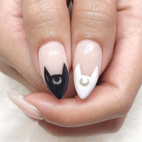 Ask for Jeannie In A Bottle on Instagram: “Who else is a Sailor Scout? 🌙❤️🐈 To book with me call/text/email Black File Nails 📞714-924-4040 📧blackfilenails@gmail.com 🚫No DMs please ·…” Cat Nail Designs, Sailor Moon Nails, Kutek Disney, Witch Nails, Cat Crazy, Moon Nails, Gothic Nails, Anime Nails, Goth Nails