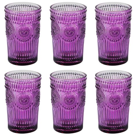 PRICES MAY VARY. Includes 6 pieces purple highball glass, measures 2.75"bottom x 3.15"top x 4.92" height, 12 oz capacity. Made of durable and heavy glass-phthalate, BPA and lead free. Feature an embossed pattern for a textured feel in hand,a Victorian-inspired design. Perfect for all types of drinks-cocktails, beer, juice, water, coke, soda and various refreshments. Ideal for daily water drinking, casual entertaining, formal dinner parties, flawless decor for room, unique gift for friends. 6 Pac Casual Entertaining, Vintage Drinking Glasses, Purple Vintage, Highball Glasses, Water Glasses, Pink Vintage, 4 Seasons, Drinking Glasses, Cocktail Drinks