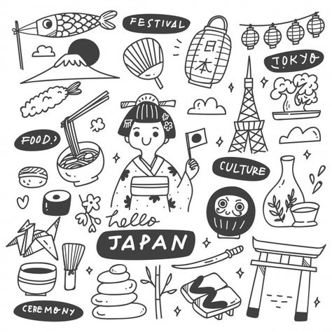 Premium Vector | Japan culture doodle set