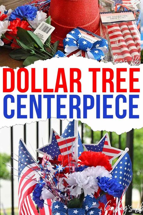 Hosting a 4th of July party? Spruce up your table with this easy and inexpensive Dollar Tree Patriotic Centerpiece. Patriotic Table Centerpieces Diy, July 4th Centerpieces Diy, Fourth Of July Centerpieces Diy, Veterans Day Centerpieces Diy, Fourth Of July Table Centerpieces, Patriotic Decorating Ideas, 4th Of July Centerpieces Diy, Veterans Day Table Decorations, 4th Of July Hosting